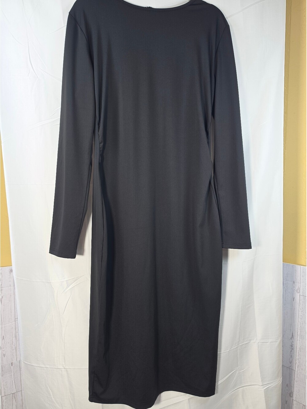 Black Long Sleeve Midi Maxi Dress Women’s XL Stretch Casual Classic Zip Back